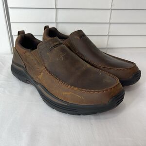 Skechers Seveno Men's 11.5 Brown Shoe Leather Relaxed Fit Classic Slip On Shoes